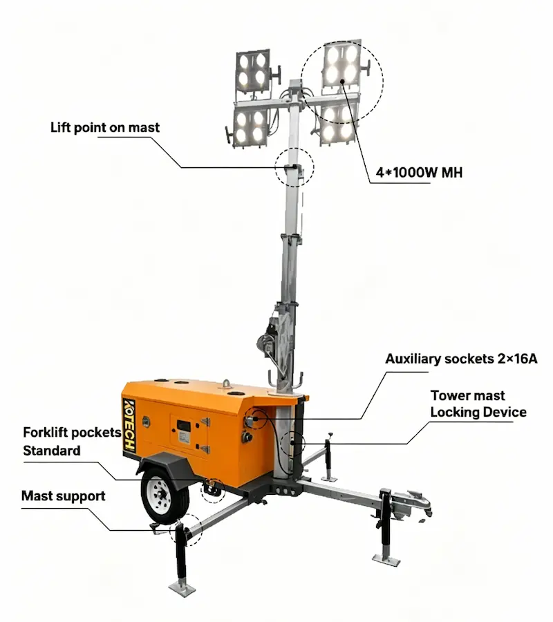 KLT Series Portable Diesel Engine Powered LED Light Tower5
